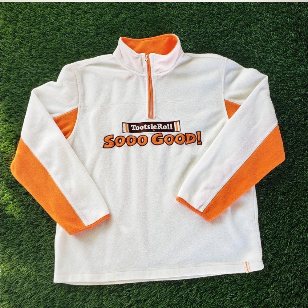 Vintage 80’s candy tootsie roll pullover 
Orange and white fleece quarter zip